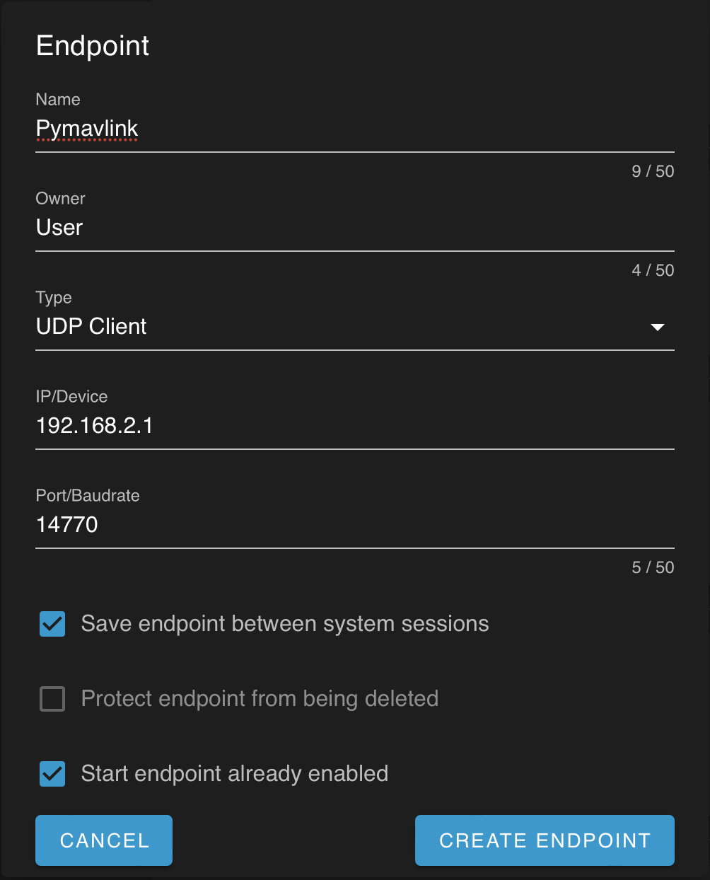 Mavlink Endpoints Pymavlink Example